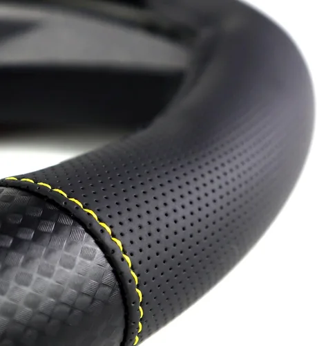 Vista 2 de MOMO Funda universal para volante de carbono, color negro y amarillo