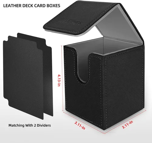 Vista 4 de Mlikero Paquete de 2 cajas de cartas Commander con capacidad para más de 200 tarjetas de una sola funda con 2 divisores, caja magnética de cuero