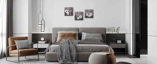 Vista 8 de SkenoArt Arte de pared de flores para dormitorio, lienzo de mariposa gris y roja, citas florales de margaritas, imágenes inspiradoras, decoración