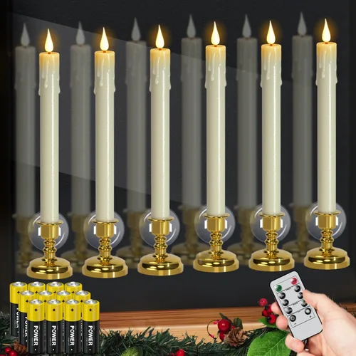 Vista 15 de Velas de Ventana Sin Llama con Control Remoto y Temporizador, Velas LED Cónicas Operadas por Batería con Ventosas Juego de 6 Velas de Ventana de A-6