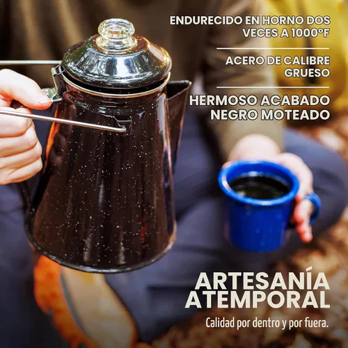 Vista 6 de COLETTI Cafetera Percolator clásica: la cafetera de camping más nostálgica, ahora modernizada [esmalte negro, 12 tazas]