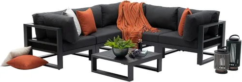 Vista 8 de Juego de muebles de conversación de patio de 5 piezas, sofás seccionales de Set 1 gris oscuro