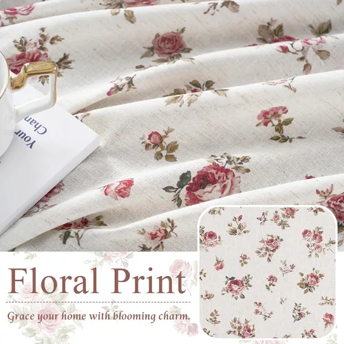 Vista 3 de StangH Cortinas de lino floral con patrón de rosas, cortinas de estilo vintage de granja con pestaña trasera para dormitorio y sala de estar, rosa