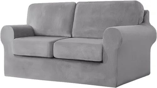 Vista 20 de vctops Funda elástica de terciopelo para sofá de 3 plazas, 7 piezas, suave, lavable, con respaldo individual y fundas de cojín para niños, gatos