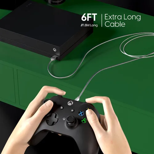 Vista 3 de TALK WORKS 14095 - Cable de carga compatible con controladores de juegos Xbox One, cable de carga micro USB trenzado de nailon de 6 pies, carga