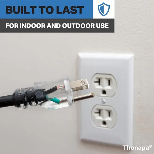 Vista 5 de Thonapa Cable de extensión de calibre 12 de 6 pies para exteriores, resistente 12/3, extremo iluminado SJTW Cable negro, 3 clavijas, enchufe a