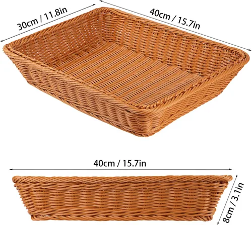 Vista 2 de 3 piezas de cesta de mimbre para pan de 16 pulgadas, cesta de servicio tejida, cesta de servicio de alimentos de mesa para restaurante, panadería