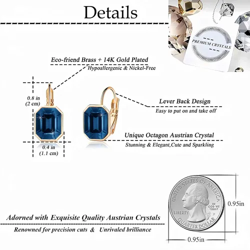 Vista 4 de Aretes colgantes de cristal austriaco con cierre de palanca para mujer, chapados en oro rosa de 14 quilates, joyería hipoalergénica, Metal Cristal