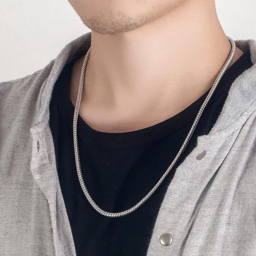 Vista 3 de H&Beautimer Collar clásico unisex de plata de ley 925 de 0.118-0.157in redondo de serpiente para hombres y mujeres, joyería fina de fiesta, collar