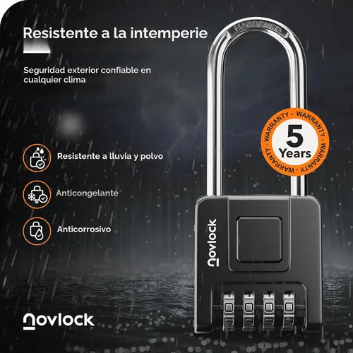 Vista 3 de Cerradura de combinación de grillete largo de 2.76 pulgadas, candado combinado para exteriores