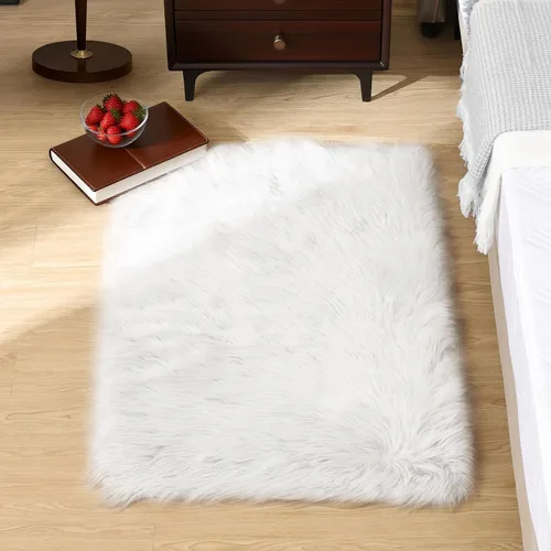 Vista 59 de Goolela Alfombra esponjosa de piel sintética para dormitorio, color marrón claro beige, 2 x 3 pies, alfombra de piel de oveja peluda y difusa