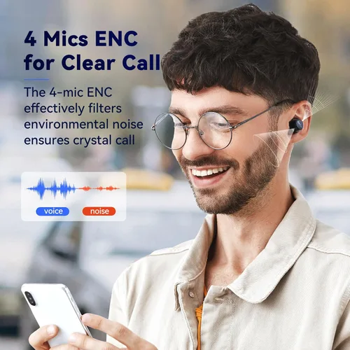 Vista 3 de EarFun Free 2S - Auriculares inalámbricos, [Versión mejorada] auriculares Bluetooth con graves profundos, 4 micrófonos para llamadas claras