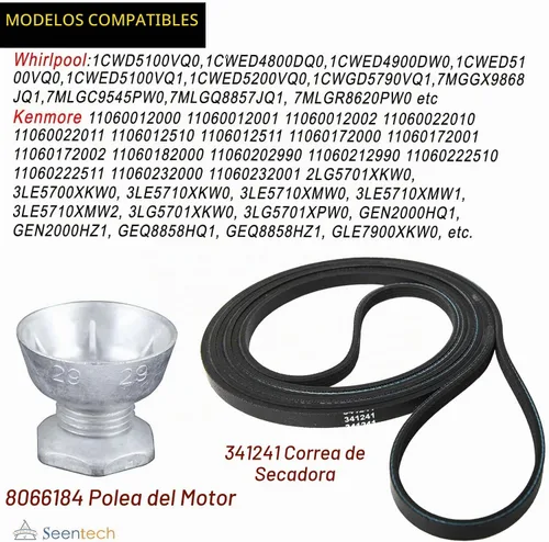 Vista 3 de Seentech 341241 Correa de secadora y polea de motor 8066184 - Compatible para secadoras Whirlpool, Kenmore – Reemplace