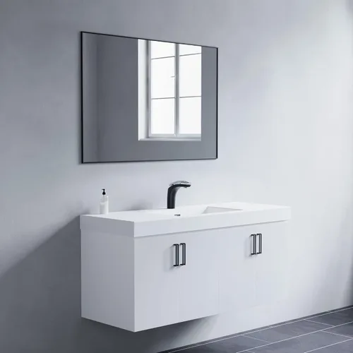 Vista 9 de Dowell Espejo de baño Espejo de pared rectangular con marco de metal Espejo de marco delgado Espejo de tocador de baño moderno - Negro 5004