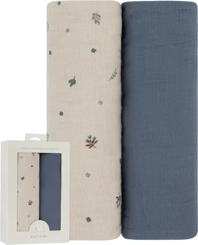Vista 10 de Ely's & Co. Mantas Envolventes de Muselina Paquete de 2 para Bebé Niño, 100% Algodón Muselina Mantas Envolventes Receptoras Extra Grandes, 47"x47