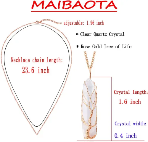 Vista 5 de MAIBAOTA Collar con colgante de cristal para mujer, collar de árbol de la vida, collar de piedras preciosas de cristal curativo de reiki natural