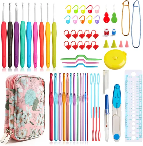 Vista 11 de KOKNIT Kit profesional de ganchillo, 9 ganchos de ganchillo ergonómicos de agarre suave, 14 ganchos de ganchillo de aluminio completo con funda