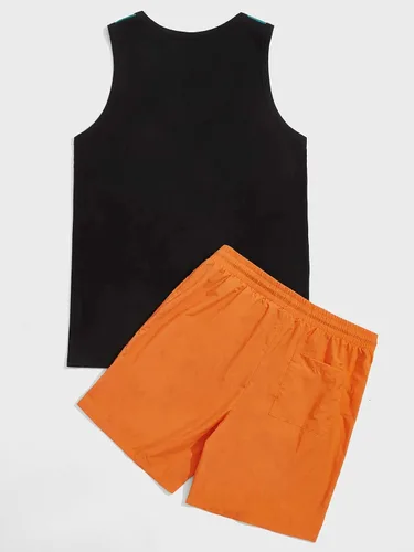 Vista 2 de Milumia Conjunto de dos piezas para hombre, camiseta sin mangas y pantalones cortos con cordón