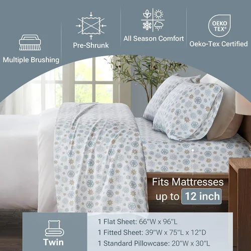 Vista 276 de Sleep Philosophy - True North - Juego de sábanas de franela, 100% de algodón, cómodo, bonito y muy suave, con bolsillo elástico que se adapta a