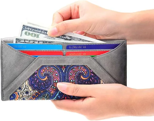 Vista 6 de Cartera de tarjetas para mujer estilo sobre tarjetero para tarjetas de crédito bonita cartera para dinero en efectivo para mujer Gris Classic