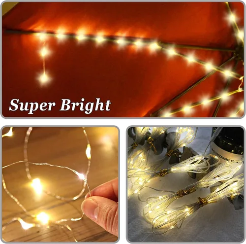 Vista 3 de Luces para sombrilla de patio, 8 modos de iluminación, 104 luces LED con control remoto, funciona con pilas, para restaurante, cafetería, jardín, al