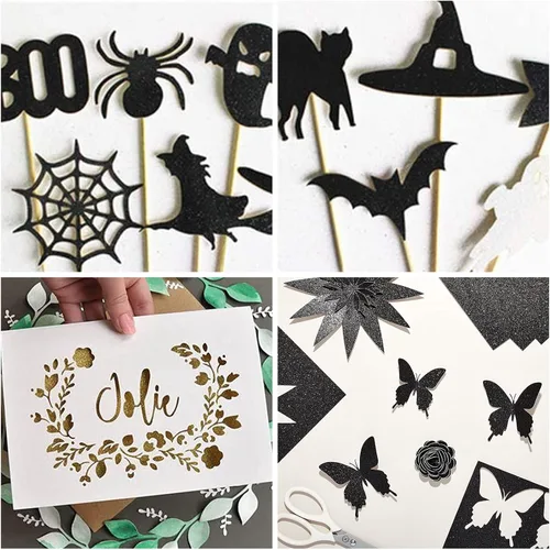 Vista 4 de Cartulina negra con purpurina de 12 x 12 pulgadas, papel para Cricut, tarjeta gruesa para hacer tarjetas, álbumes de recortes, manualidades
