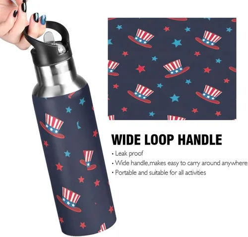 Vista 4 de Cute Hats Red Insulated Water Bottle 32 Oz Leakproof Water Bottles, BPA-Free Sport Water Bottle Insulated
