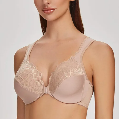 Vista 4 de MELENECA Sujetadores de cierre frontal para mujer, talla grande, con aros, sin forro, correa de cojín de encaje