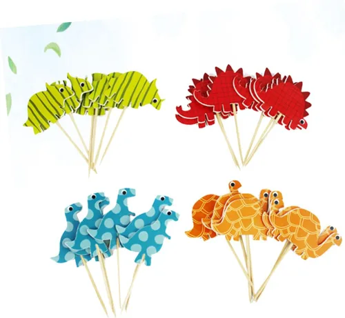 Vista 4 de Paper Dinosaur Cake Toppers Birthday Party Decoration 96pcs