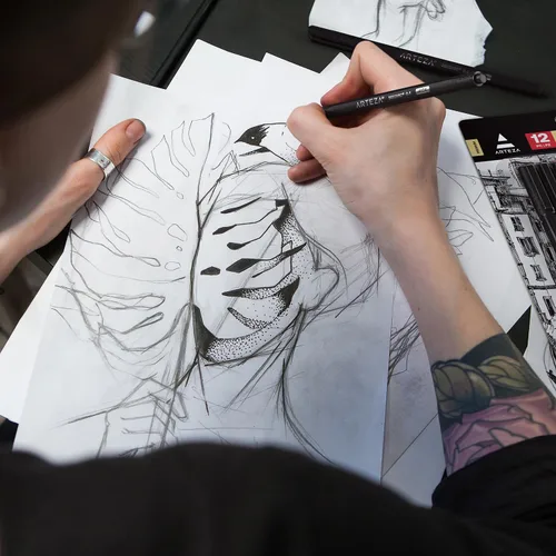 Vista 5 de ARTEZA - Plumones Black Inkonic Fineliners, juego de 12, marcadores de punta fina de 0.4 mm, plumones de arte a base de agua para dibujar, hacer