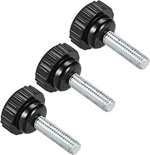 Vista 6 de Perillas de sujeción moleteadas, rosca macho M4 x 0.630 in, cabeza de 0.630 in, pomos de plástico termoestable para tornillo de pulgar negro