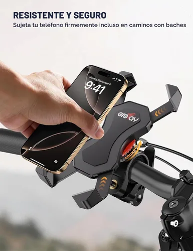 Vista 2 de Grefay Soporte para teléfono de bicicleta, soporte de teléfono para motocicleta con abrazadera de manillar para bicicleta, adecuado con iPhone 16 15