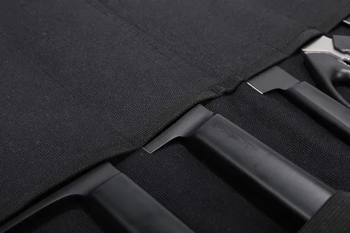 Vista 3 de Lona encerada resistente, estuche multiusos para cuchillos con 5 ranuras, mango duradero, banda elástica (negro)