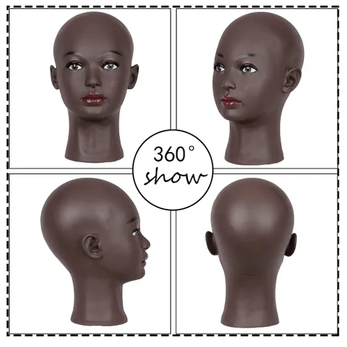 Vista 5 de HAIRWAY Cabeza de maniquí calva para mujer, cabeza de maniquí calva para hacer pelucas y exhibir cabeza de muñeca con pasadores en T gratis