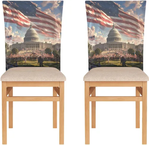 Vista 2 de 4th of July Independence Day White House Decorative Dorm Desk Chair Cover for Bedroom Anti-Dust Slip Cover protectores para sillas de comedor 6 Set