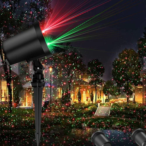 Vista 7 de Proyector de luz láser de Navidad, luces láser de estrellas rojas y verdes, espectáculo con temporizador para decoraciones al aire libre