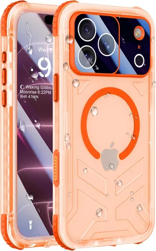 Vista 47 de Funda impermeable para iPhone 15 con Magsafe, protector de pantalla, cordón, IP68 militar de cuerpo completo a prueba de golpes, para deportes Negro