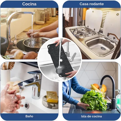 Vista 7 de Bandeja colectora de goteo para mango de grifo de silicona, tapete de grifo de silicona, soporte para esponja de jabón de platos para accesorios