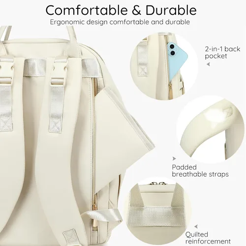 Vista 6 de Mochila para pañales, grande, multifuncional, para niños, niñas y bebés, bolsa esencial de viaje con cambiador, bolsillos aislados, correas