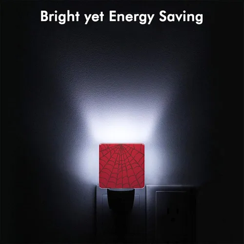 Vista 5 de Luz nocturna de telaraña roja, luces nocturnas modernas enchufables a la pared, luz nocturna con sensor de atardecer a amanecer para niños, baño