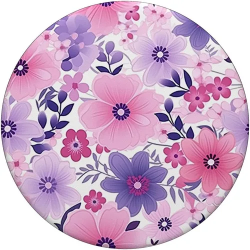 Vista 3 de PopSockets de jardín con diseño de flores rosadas y moradas, color verde azulado y azul