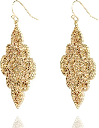 Vista 9 de POMINA Aretes colgantes de filigrana celta floral dorada, bohemios, modernos, geométricos, para mujer