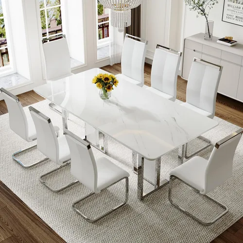 Vista 17 de Juego de mesa de comedor Marle blanca de 63 pulgadas para 4