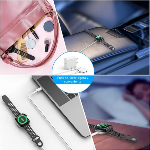 Vista 5 de Cargador de Apple Watch Fast Smart iWatch [certificado Apple MFi], cable de carga magnético de 3 pies con bloque de cargador de pared USB C