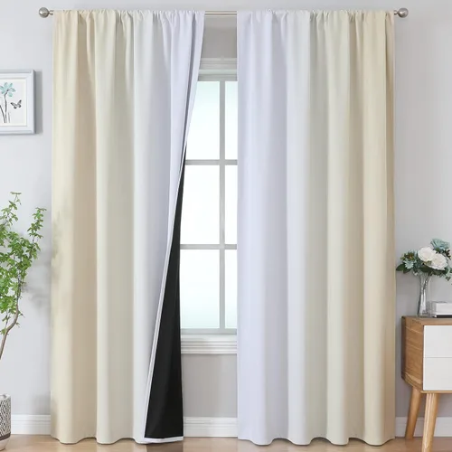 Vista 70 de Estelar Textiler Cortinas oscurecedoras beige y blanco grisáceo de 45 pulgadas de largo, cortinas graduadas con bloqueo de luz para baño, cortinas
