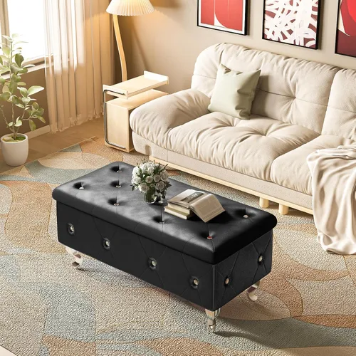 Vista 4 de DKLGG Banco otomano de almacenamiento para dormitorio, banco de entrada tapizado con patas y bisagra de seguridad, banco de almacenamiento pequeño
