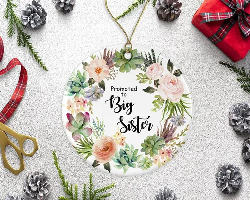 Vista 2 de Adorno de promoción a hermana mayor, recién nacido, hermana o hermano, niña mayor, regalo para hermana, regalo de cerámica, decoración