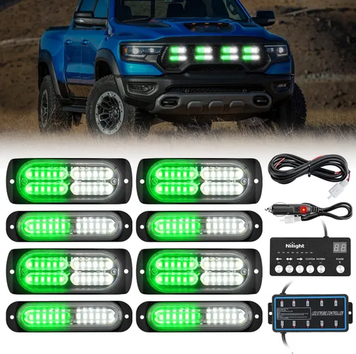 Vista 26 de Nilight 8 luces estroboscópicas LED con controlador 12 V 24 V función de sincronización verde luz de advertencia de peligro de emergencia 12 24 LED
