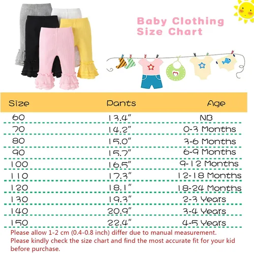 Vista 2 de Unikaka Pantalones elásticos acampanados para niña pequeña y bebé con pantalones de vellón con volantes y leggings, paquete de 5