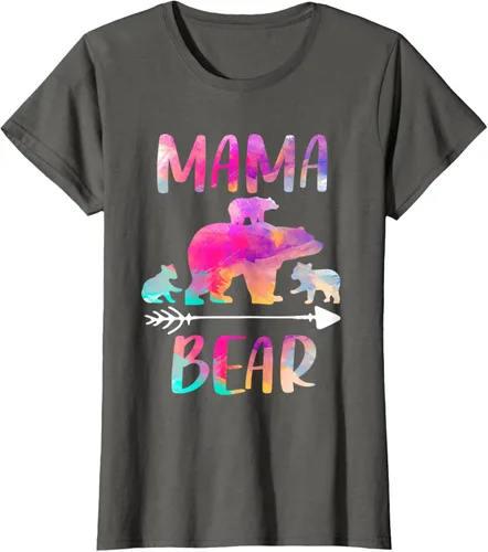 Vista 8 de Bear Matching Family Outfits, Funny Mama Bear Three Cubs T-Shirt Negro